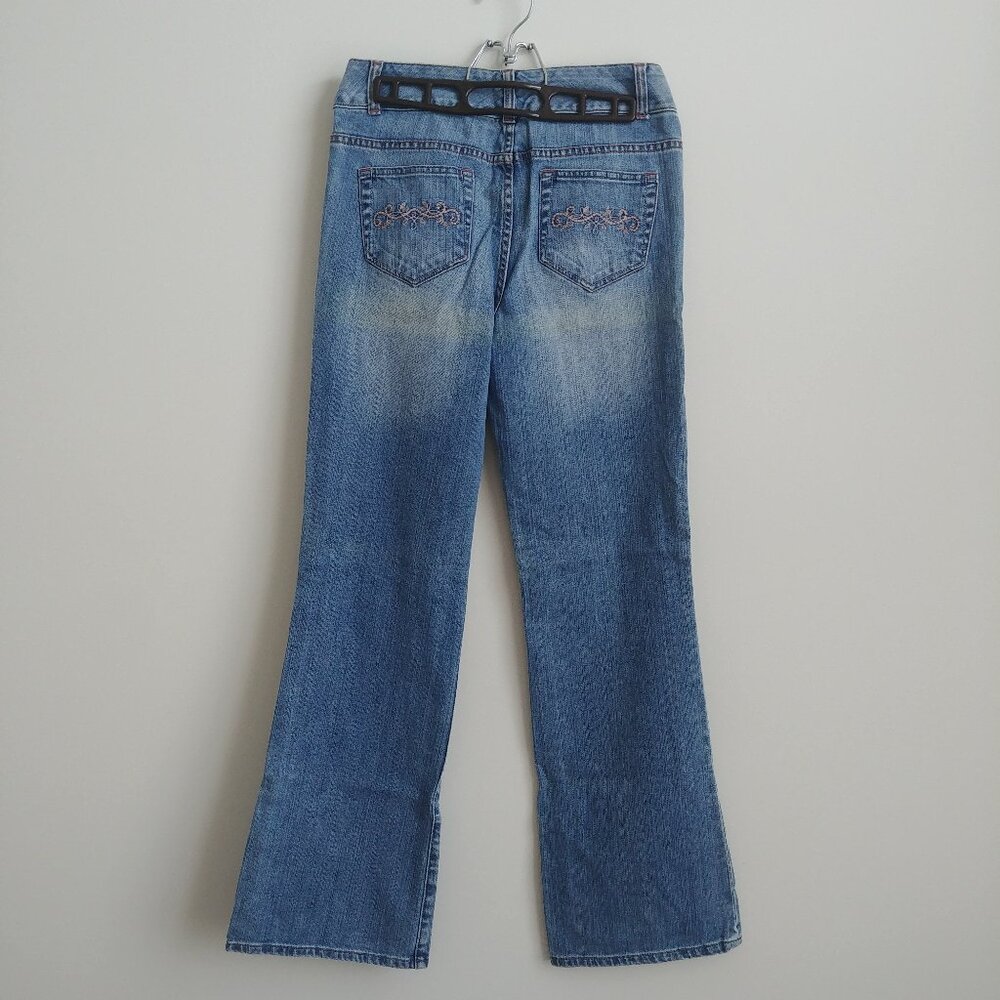 Y2K embroidered pocket bootcut blue jeans denim pants 2